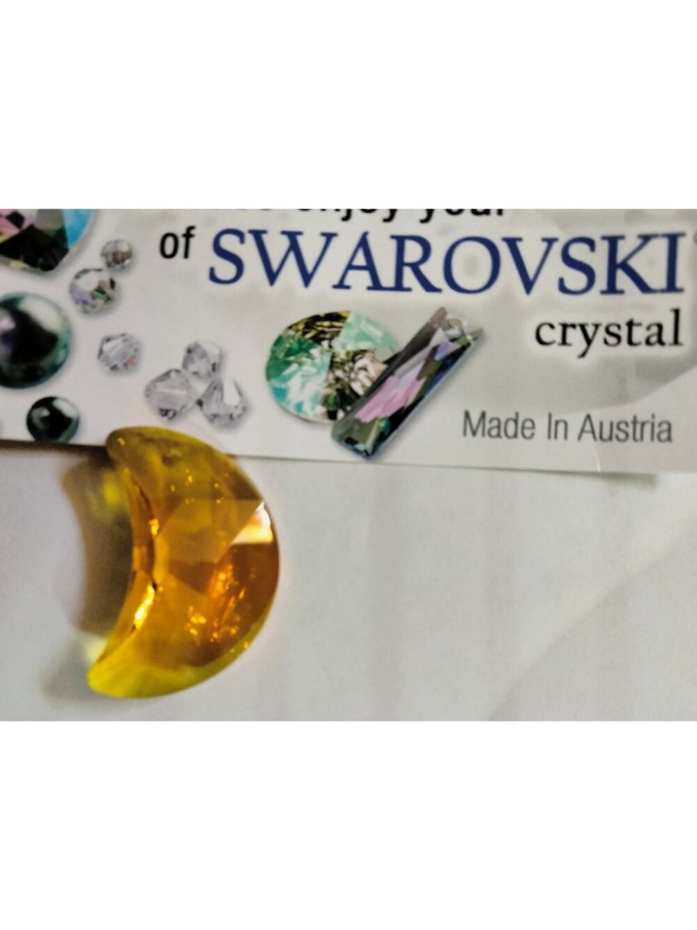 Swarovski Crescent Yellow Crystal Half Moon Pendant Made In Austria
